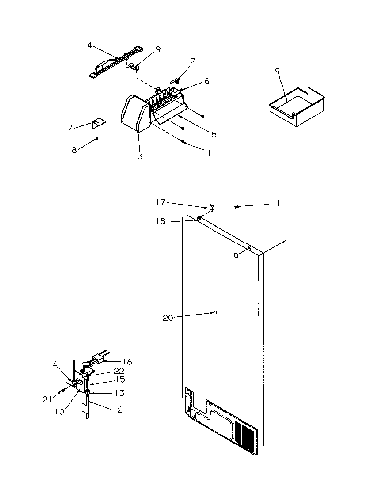 Factory Installed Ice Maker Diagram and Parts List for TX22S3L-P1196002WL  Amana Refrigerator