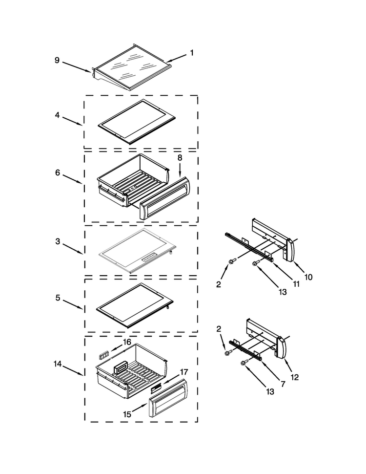 Refrigerator Shelf Parts Diagram and Parts List for JS42NXFXDW10  Jenn-Air Refrigerator