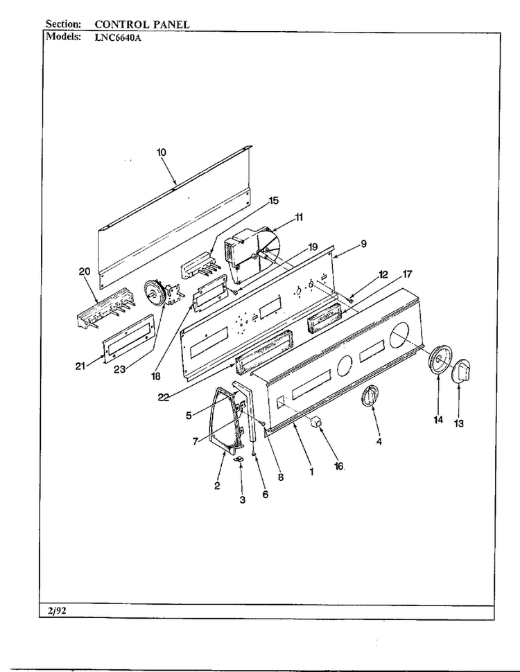 Control Panel Diagram and Parts List for 6640A REV K Norge Washer