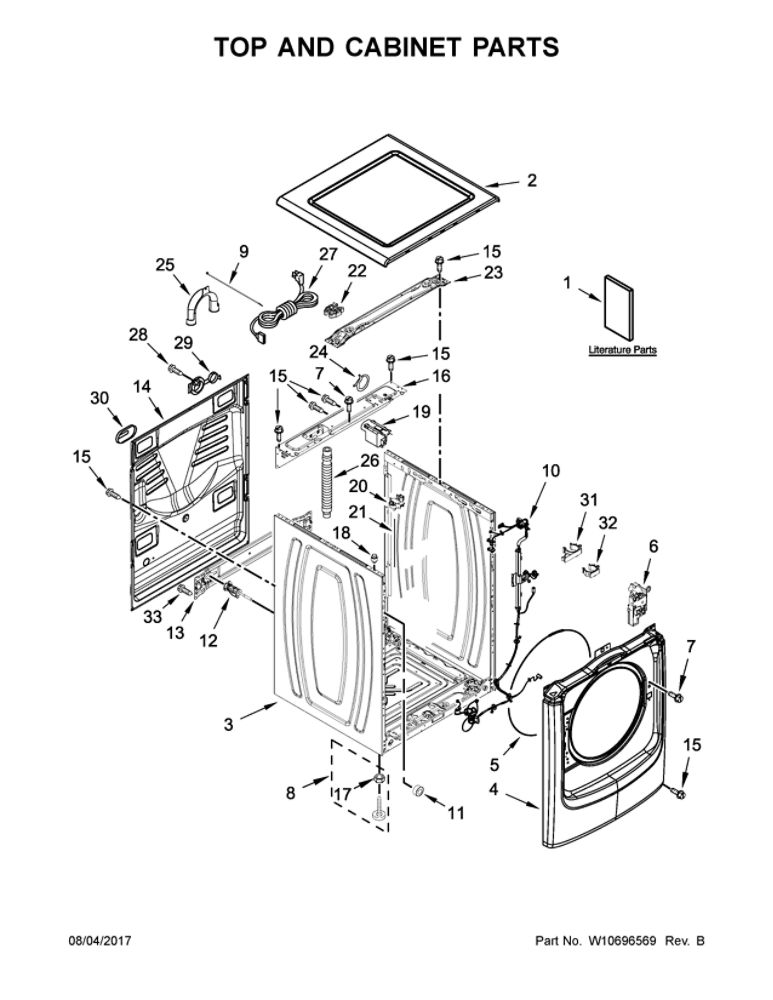 Top And Cabinet Parts Diagram and Parts List for MHW5100DC0  Maytag Washer