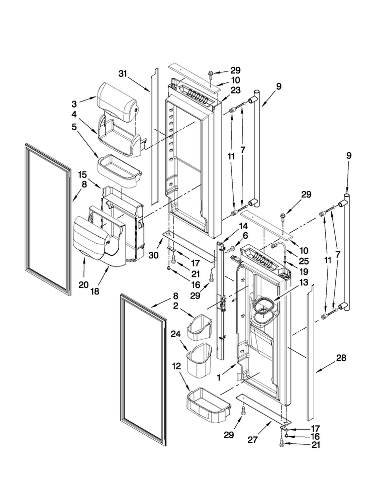 Refrigerator Door Parts Diagram and Parts List for JFI2089WTS3  Jenn-Air Refrigerator