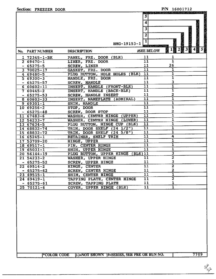 Freezer Door Page 2 Diagram and Parts List for 19153-1  Admiral Refrigerator