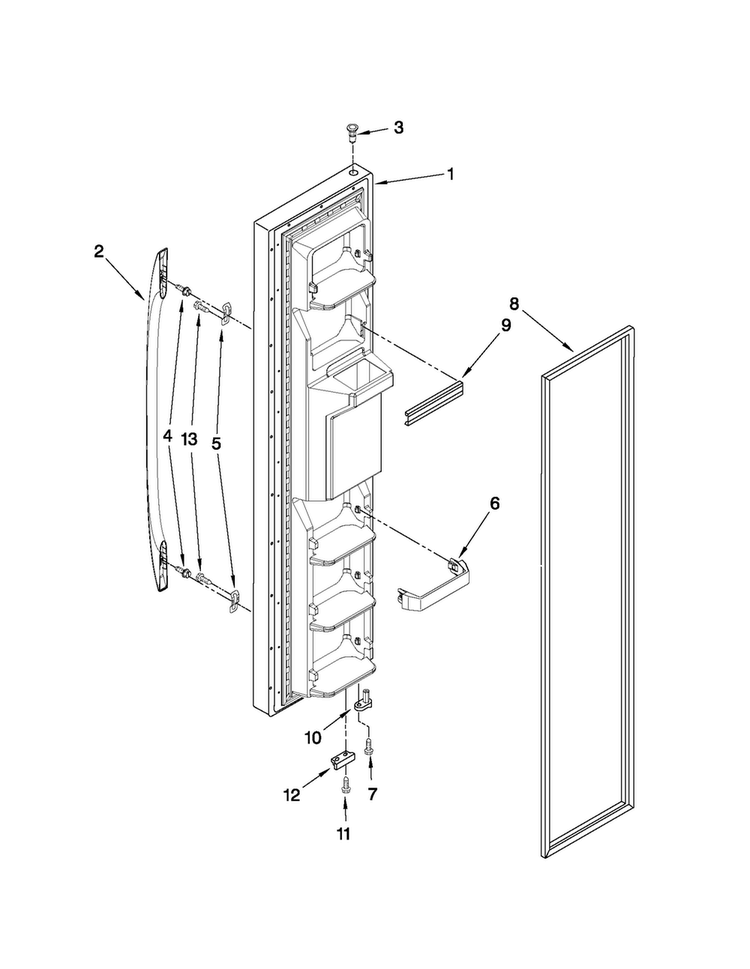 Freezer Door Parts Diagram and Parts List for MSD2574VEW10  Maytag Refrigerator