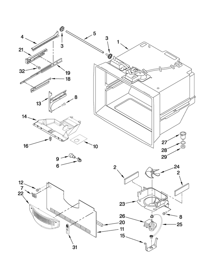 Freezer Liner Parts Diagram and Parts List for MBB1957WEB1  Maytag Refrigerator