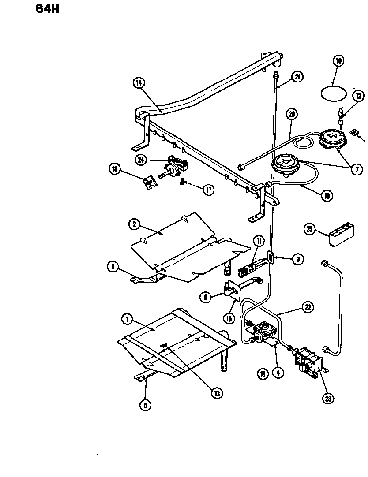 Gas Controls Diagram and Parts List for 64HN-4TKVW-EV  Magic Chef Range