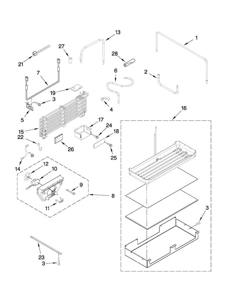 Lower Unit And Tube Parts Diagram and Parts List for JB36NXFXRW01  Jenn-Air Refrigerator