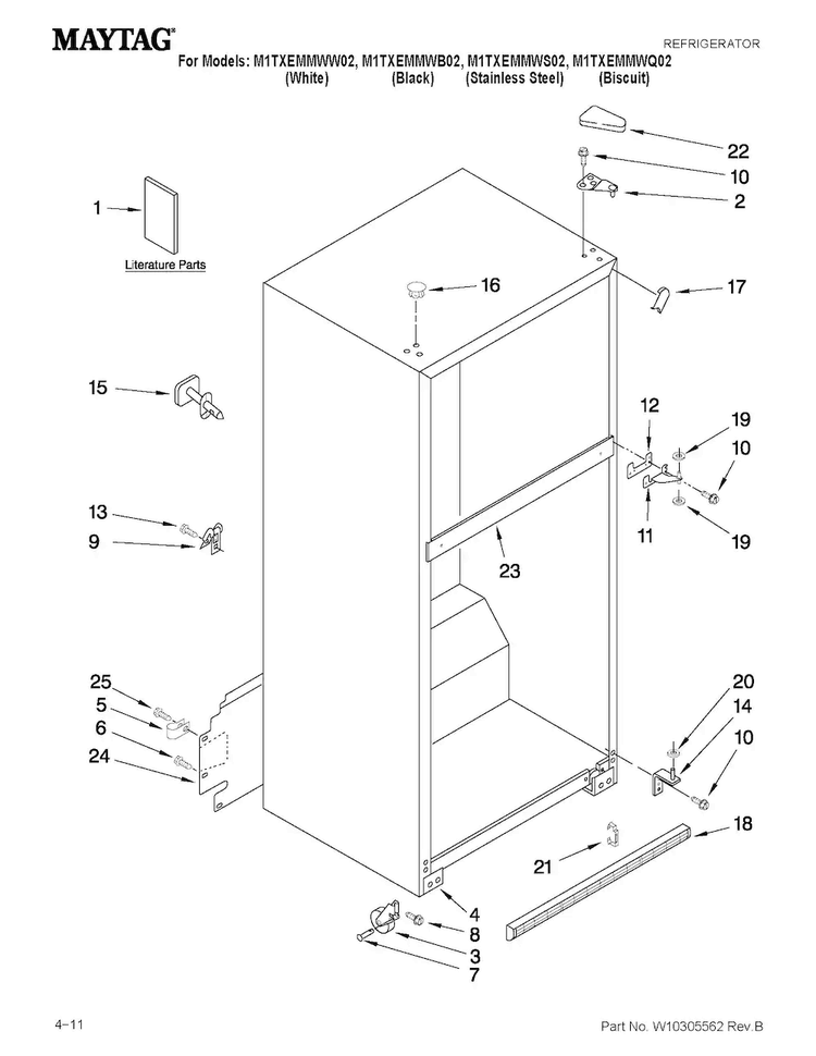 Cabinet Parts Diagram and Parts List for M1TXEMMWQ02  Maytag Refrigerator
