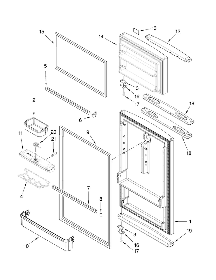Door Parts Diagram and Parts List for A8WXNGMWD00  Amana Refrigerator
