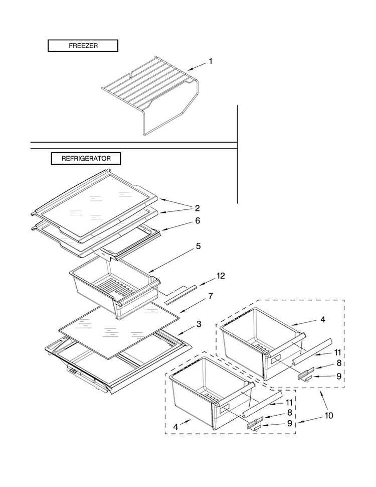 Shelf Parts Diagram and Parts List for ATF1822MRB00  Amana Refrigerator