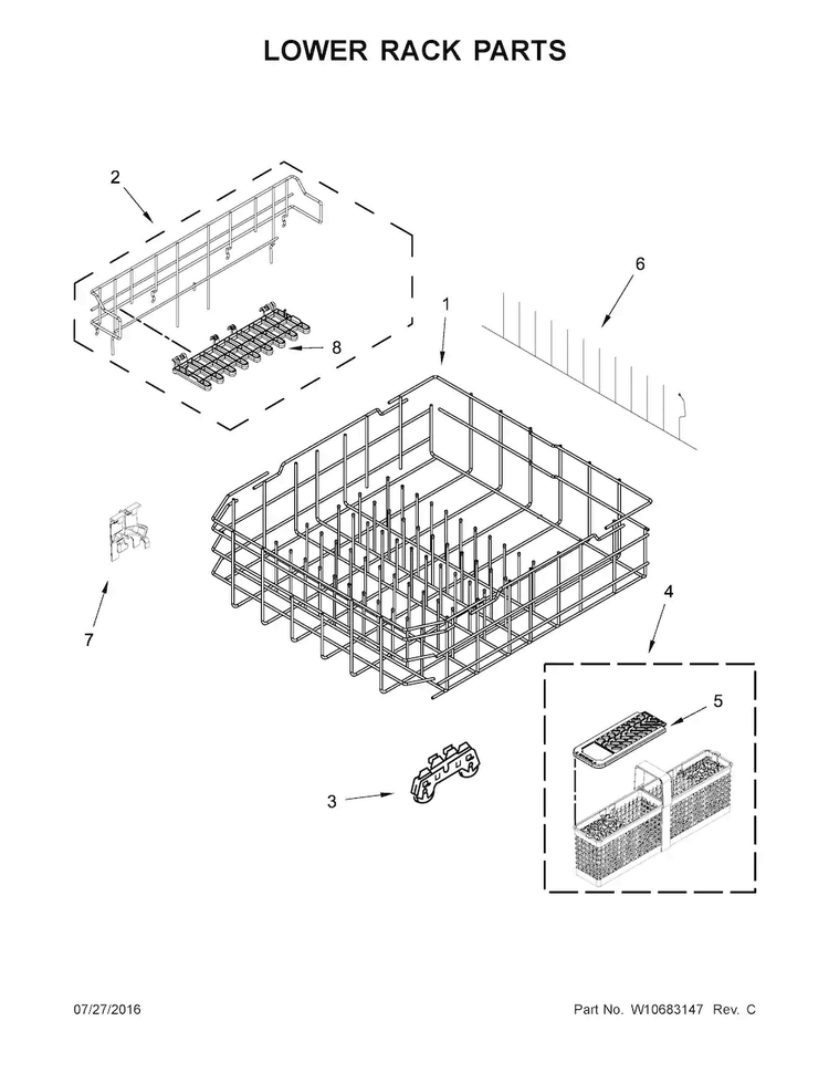 Lower Rack Parts Diagram and Parts List for MDB8969SDE0  Maytag Dishwasher