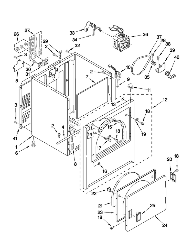 Cabinet Parts Diagram and Parts List for 4KMED5700TQ1  Maytag Dryer