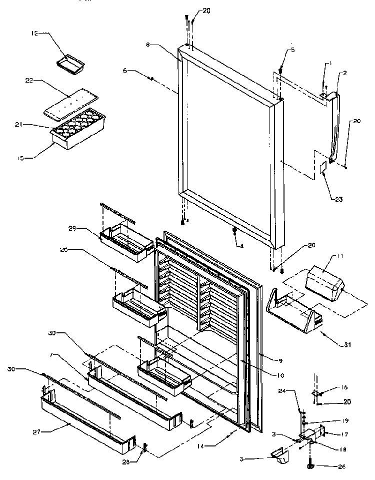 Refrigerator Door Assembly Diagram and Parts List for TRI22S4E-P1196301WE  Amana Refrigerator