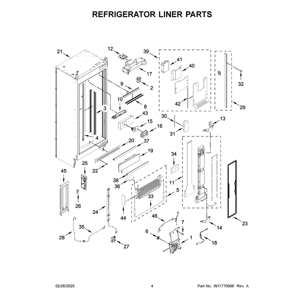 Refrigerator Liner Parts Diagram and Parts List for JBRFR30IGX20  Jenn-Air Refrigerator