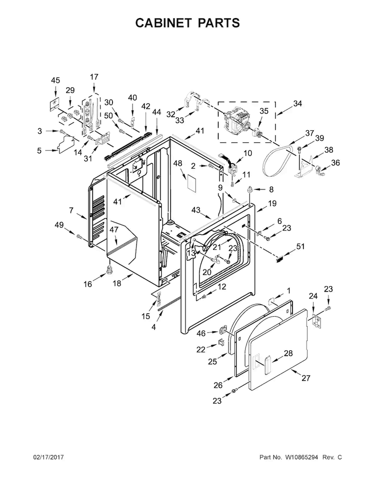 Cabinet Parts Diagram and Parts List for MEDB755DW2  Maytag Dryer