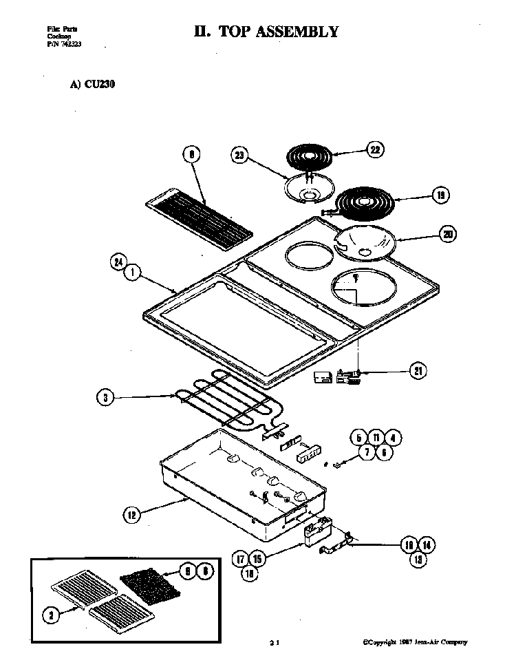 Top Assembly Diagram and Parts List for CU240L  Jenn-Air Range