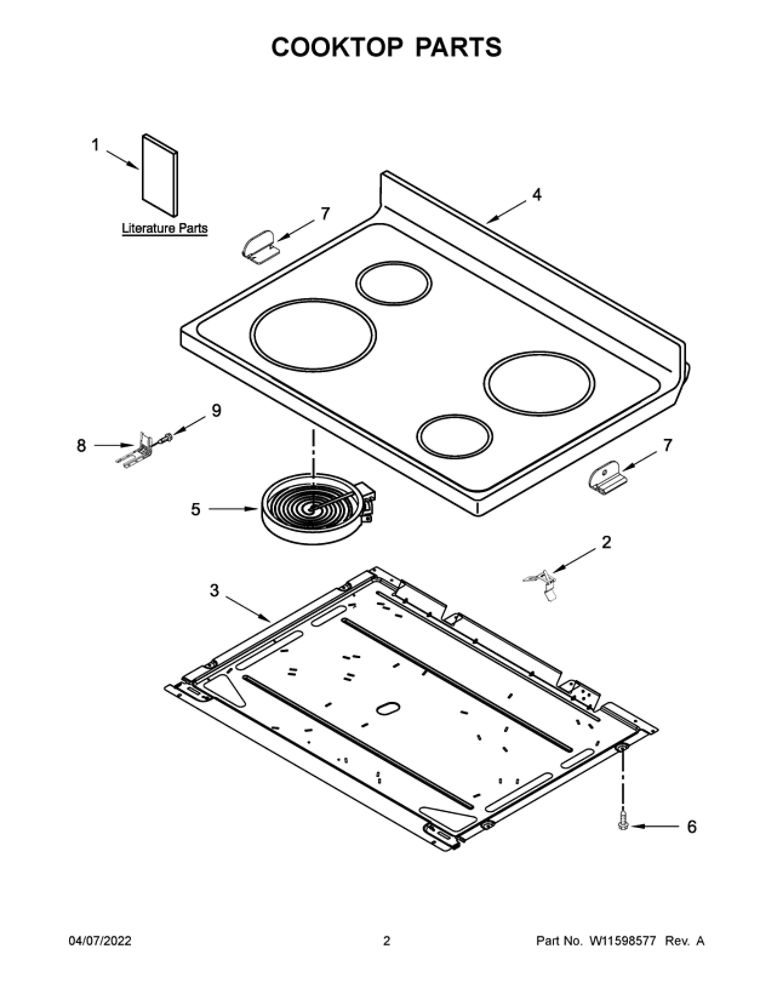 Cooktop Parts Diagram and Parts List for YAER6303MFW5  Amana Range