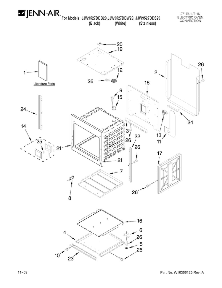 Oven Parts Diagram and Parts List for JJW9527DDS29  Jenn-Air Wall Oven