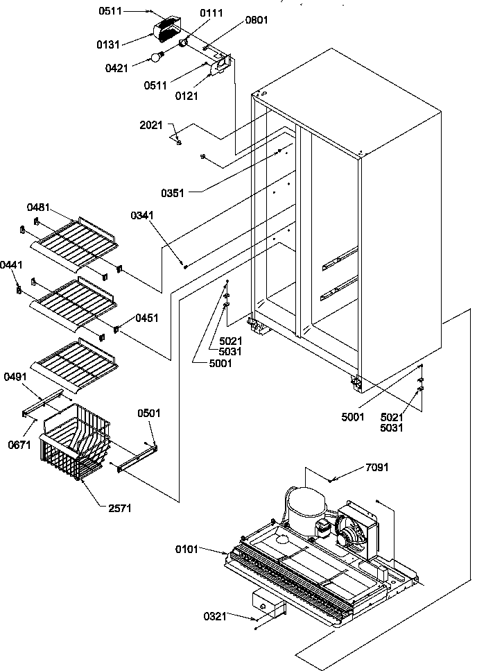 Fz Shelves And Light Diagram and Parts List for SCD25TW-P1190422WW  Amana Refrigerator