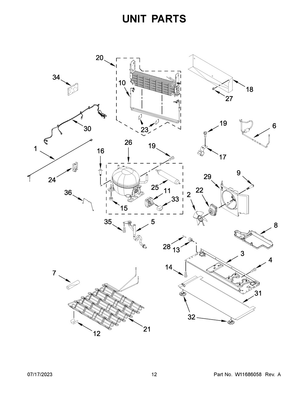 Unit Parts Diagram and Parts List for MFT2772HEZ04  Maytag Refrigerator