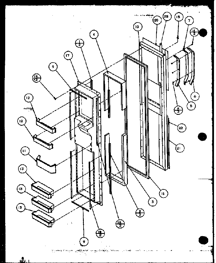 Freezer Door Diagram and Parts List for SXD19MW-P1121402WW  Amana Refrigerator