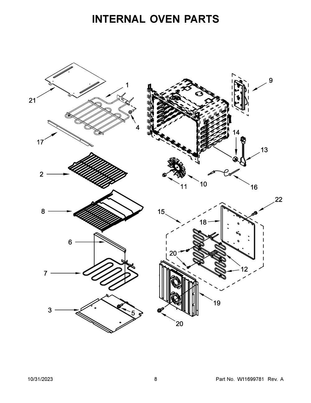 Internal Oven Parts Diagram and Parts List for JMW3430LL03  Jenn-Air Microwave Oven Combo