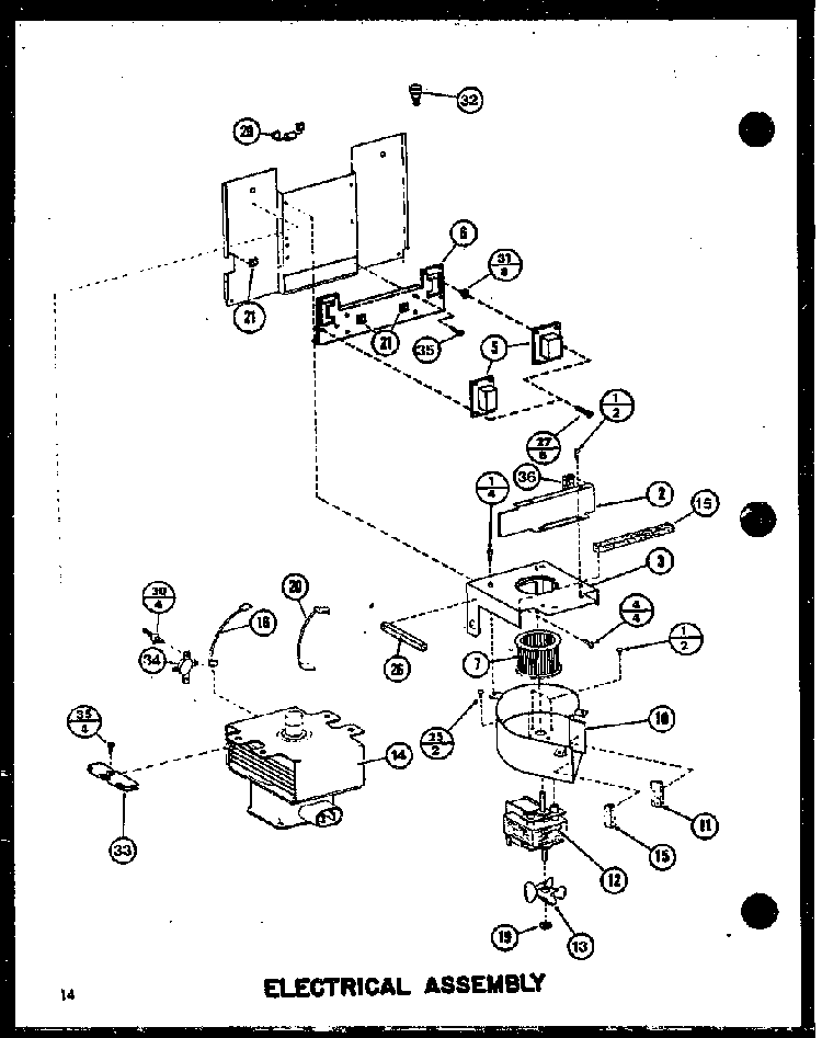 Electrical Assembly Diagram and Parts List for RC-14SD-1 P75750-7M Amana Microwave