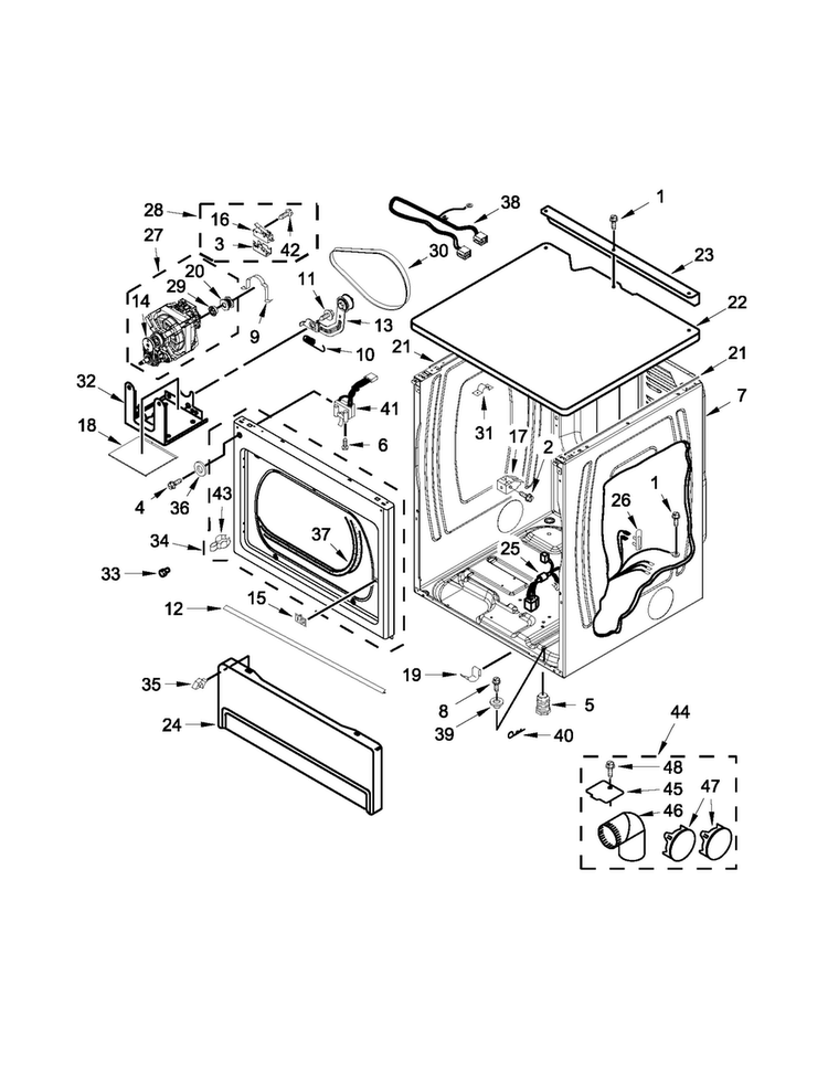 Upper Cabinet And Front Panel Parts Diagram and Parts List for MLE27PDBGW0  Maytag Dryer