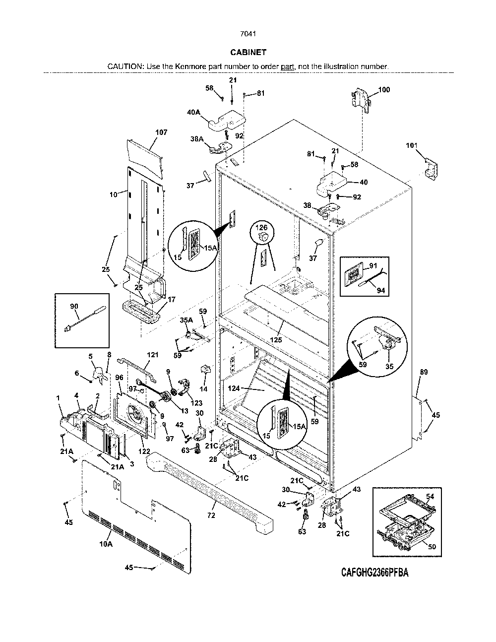 Cabinet Diagram and Parts List for 2537041341D  Kenmore Refrigerator