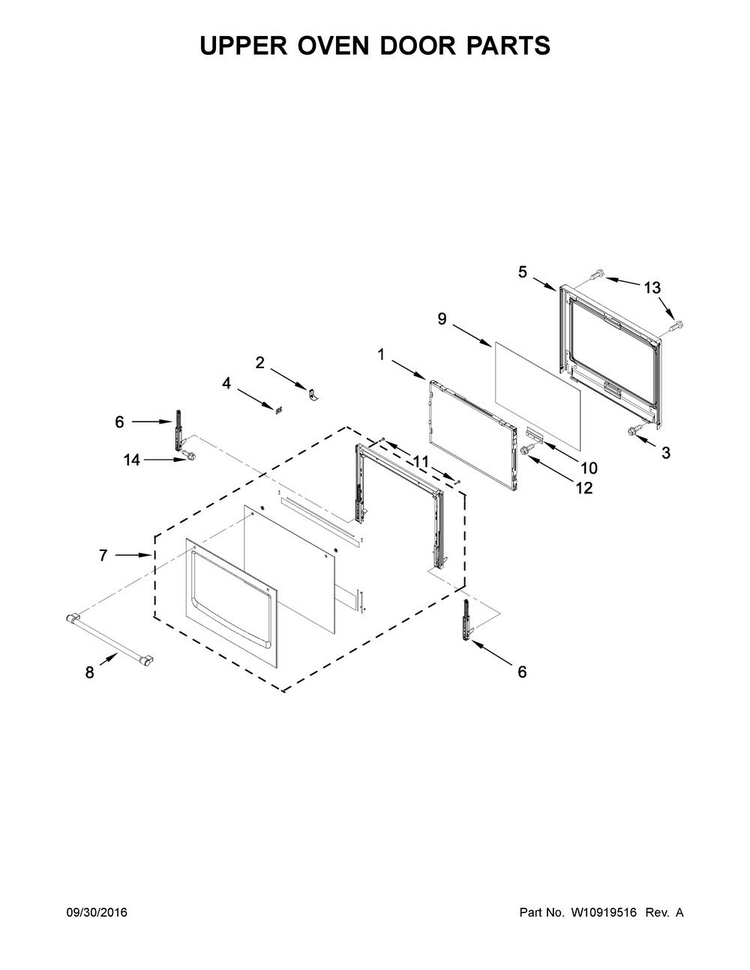 Upper Oven Door Parts Diagram and Parts List for MEW9627FB00  Maytag Wall Oven