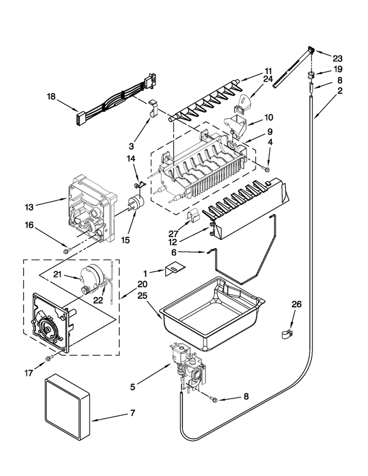 Icemaker Parts Diagram and Parts List for AFD2535FES7  Amana Refrigerator