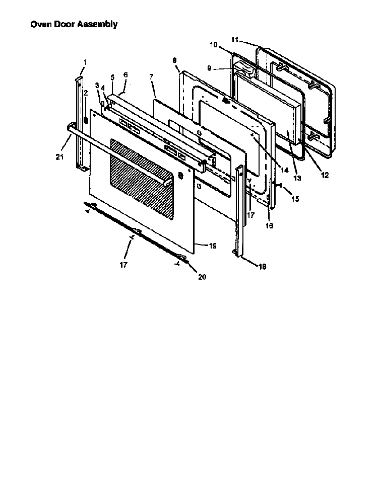 Oven Door Assembly Diagram and Parts List for CC13W P1155203S Amana Range