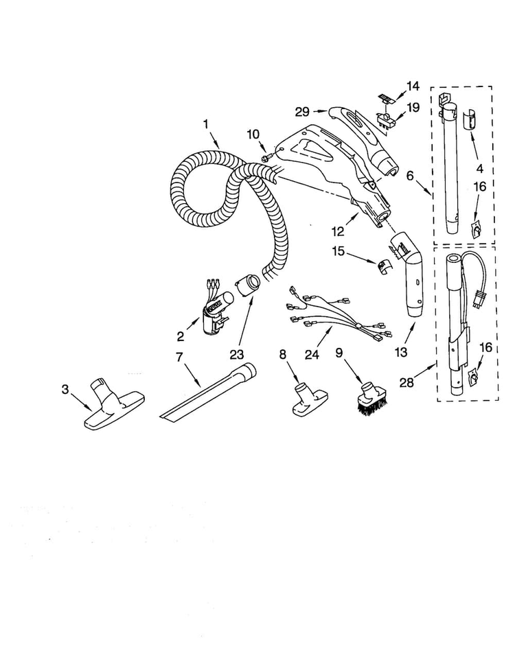 Hose And Attachment Diagram and Parts List for 11620712004  Kenmore Canister Vacuum