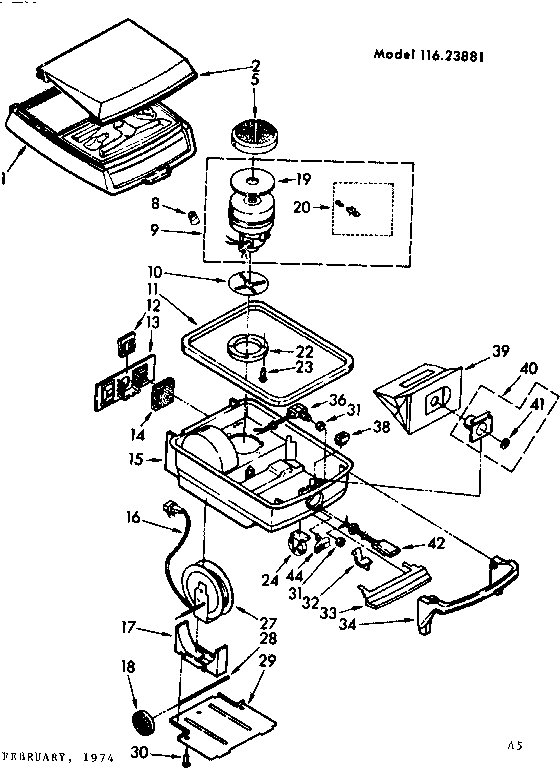 Base Assembly Diagram and Parts List for 11623881  Kenmore Canister Vacuum