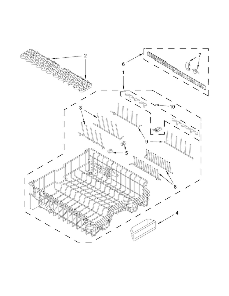 Upper Rack And Track Parts Diagram and Parts List for JDB9600CWX0  Jenn-Air Dishwasher