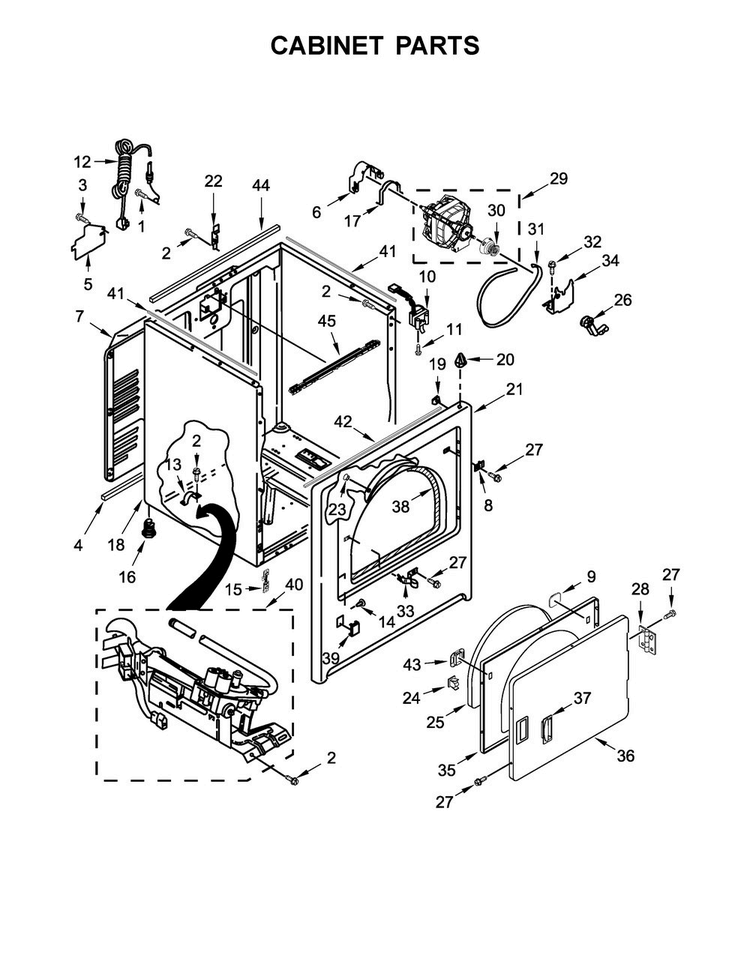 Cabinet Parts Diagram and Parts List for MGDB755DW3  Maytag Dryer