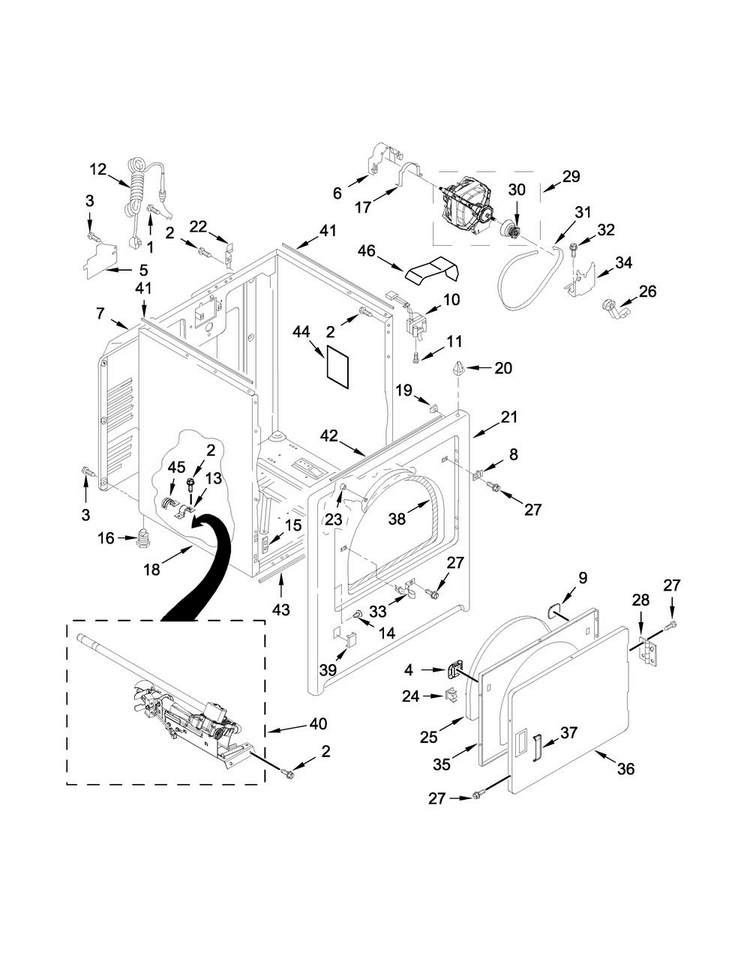 Cabinet Parts Diagram and Parts List for 7MMGDX655EW0  Maytag Dryer