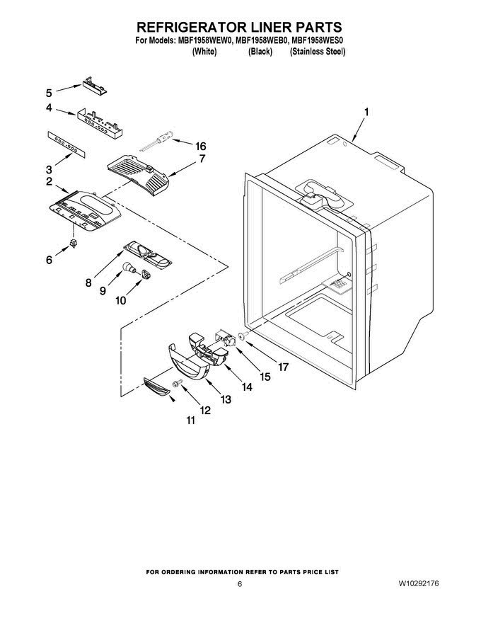 04 - Refrigerator Liner Parts Diagram and Parts List for MBF1958WEB0  Maytag Refrigerator