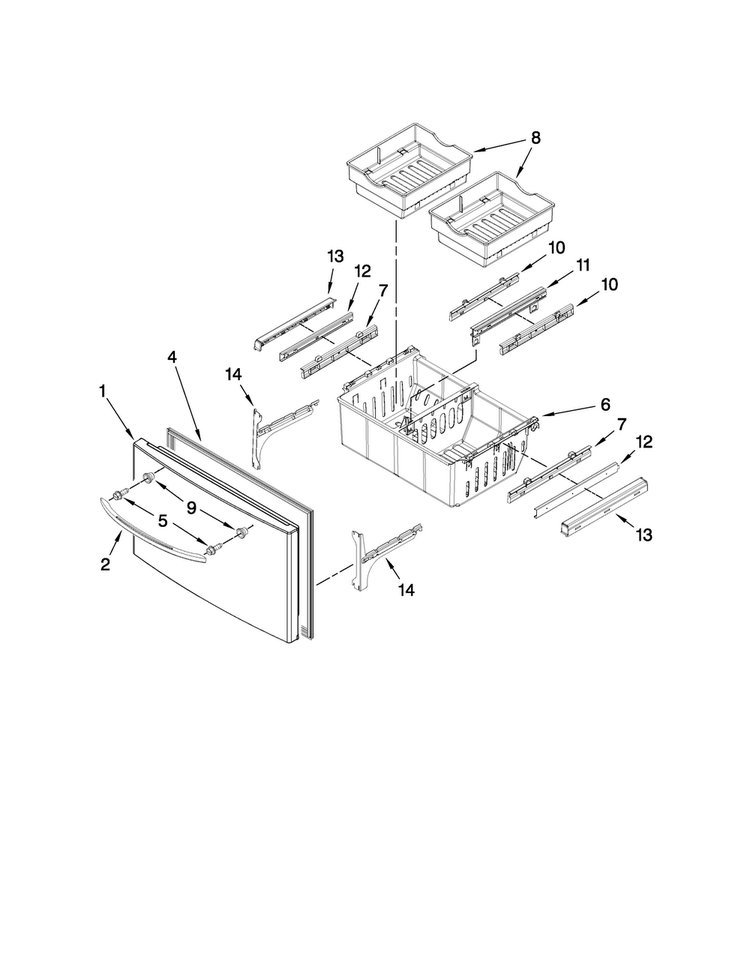 Freezer Door Parts Diagram and Parts List for 7MI2569VEM2  Maytag Refrigerator