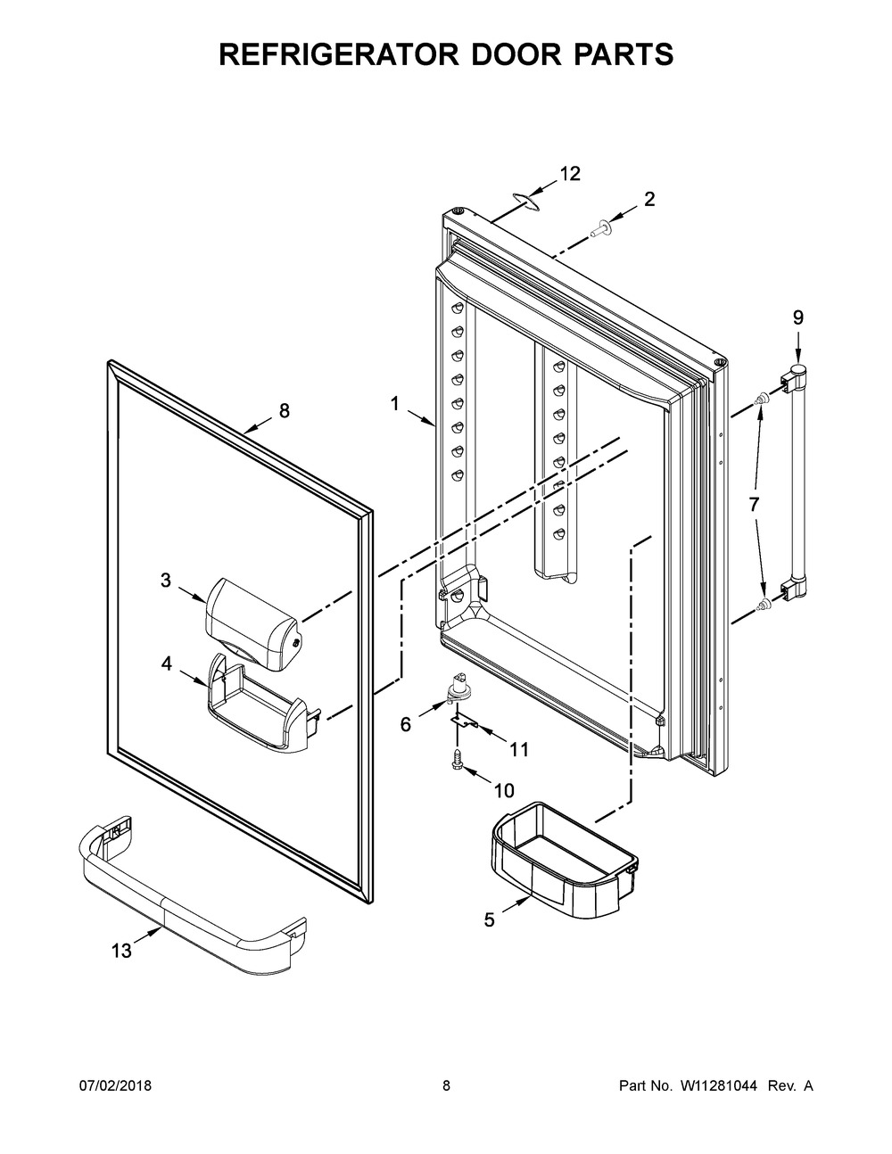 Refrigerator Door Parts Diagram and Parts List for MBF1958FEZ02  Maytag Refrigerator