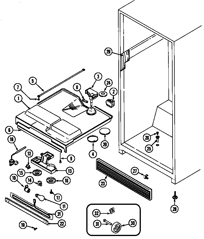 Fresh Food Compartment Diagram and Parts List for GT19A43LV  Maytag Refrigerator