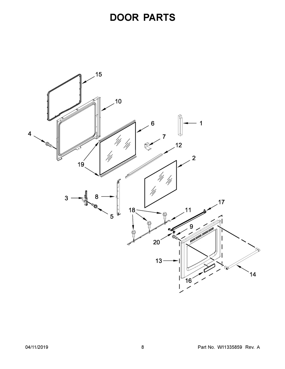 Door Parts Diagram and Parts List for YMER8800HK0  Maytag Range