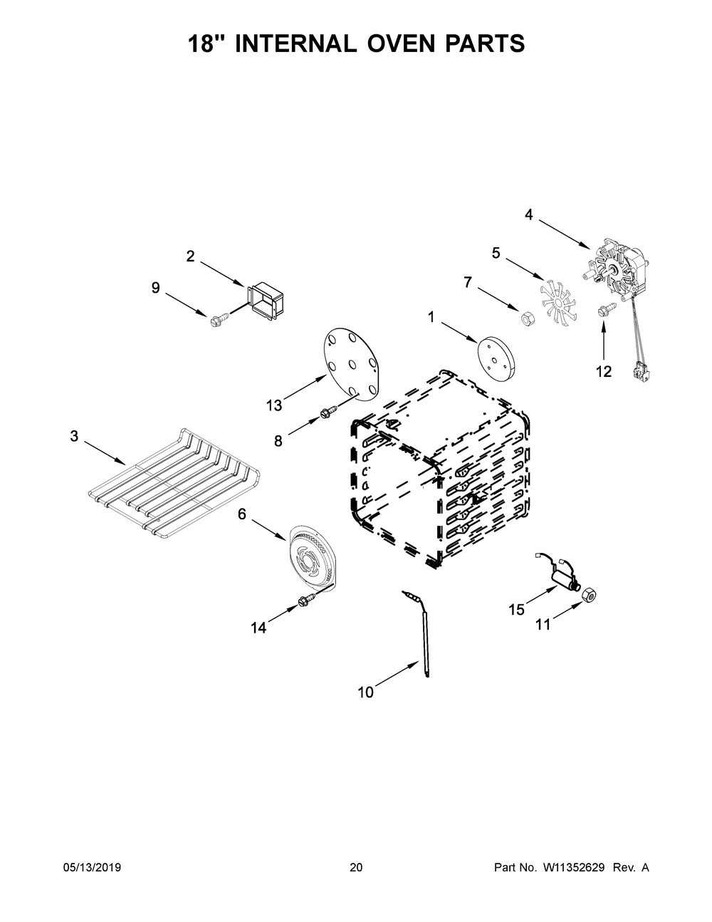 18" Internal Oven Parts Diagram and Parts List for JGRP548HL00  Maytag Range