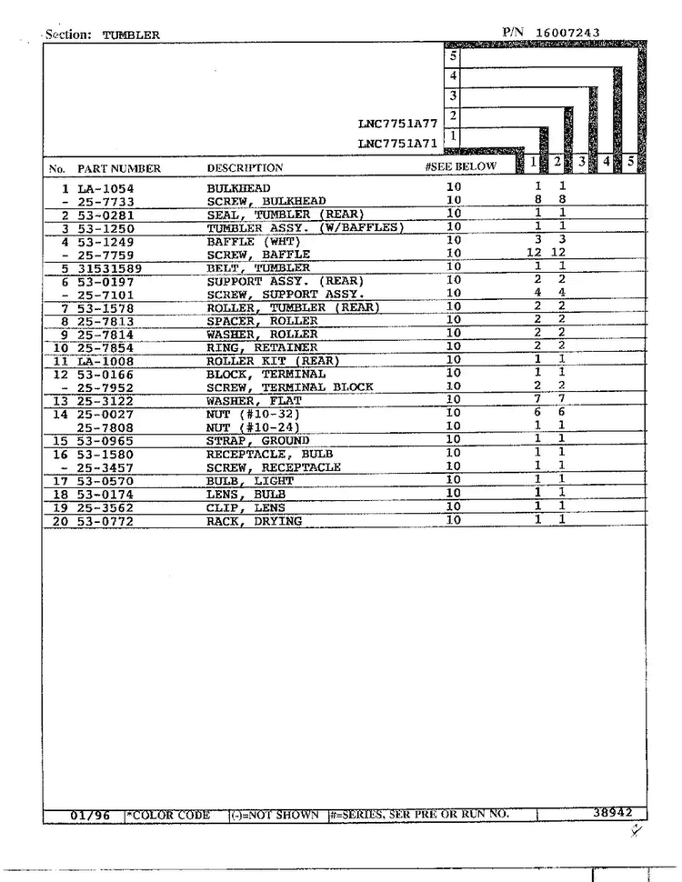 Tumbler Page 2 Diagram and Parts List for LNC7751A77  Maytag Dryer