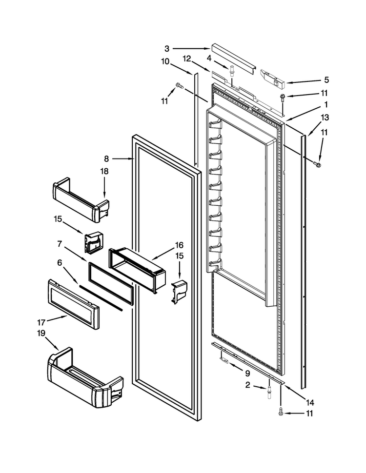 Refrigerator Door Parts Diagram and Parts List for JS42NXFXDW10  Jenn-Air Refrigerator