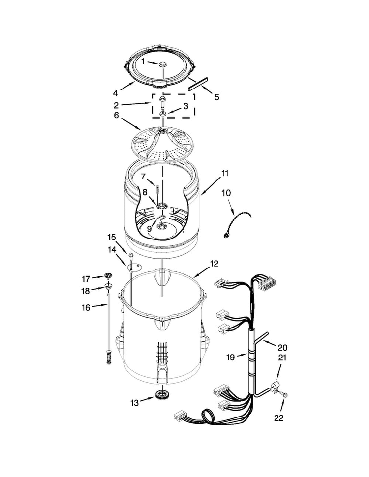 Basket And Tub Parts Diagram and Parts List for 7MMVWX622BW0  Maytag Washer