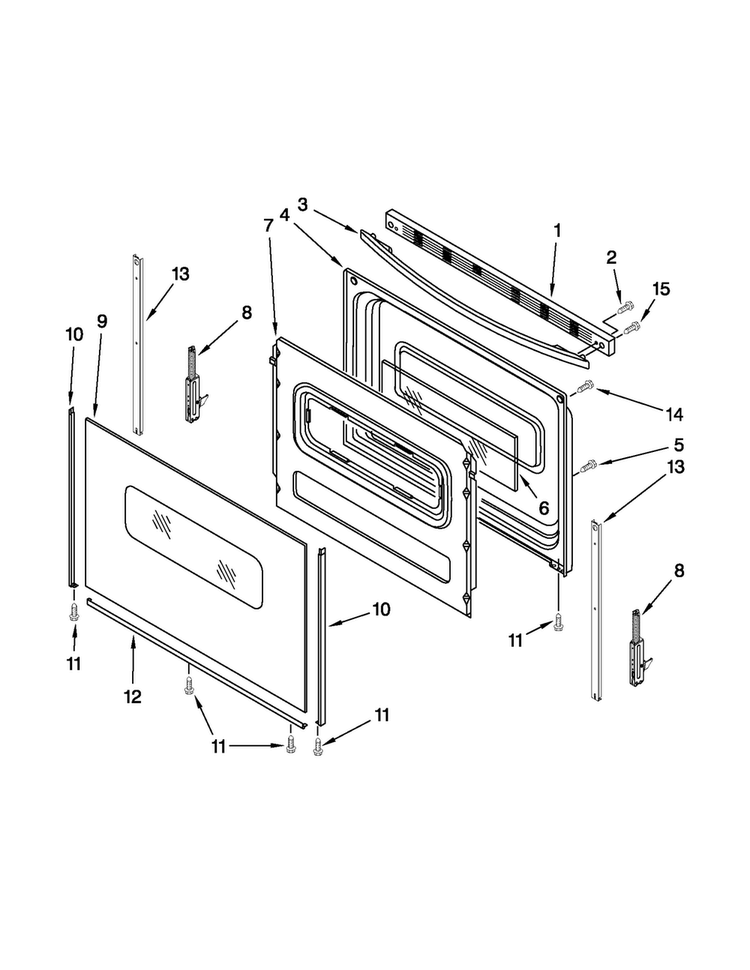 Door Parts Diagram and Parts List for YACR4330BCW0  Amana Range