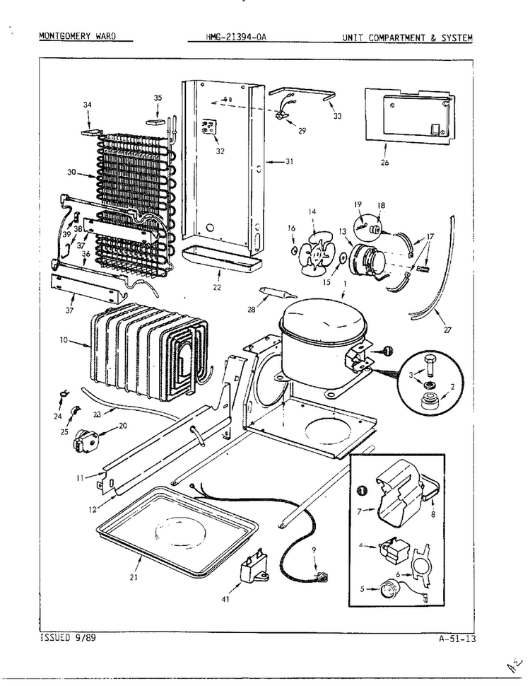 Unit Compartment And System Diagram and Parts List for 21394-A  Admiral Refrigerator