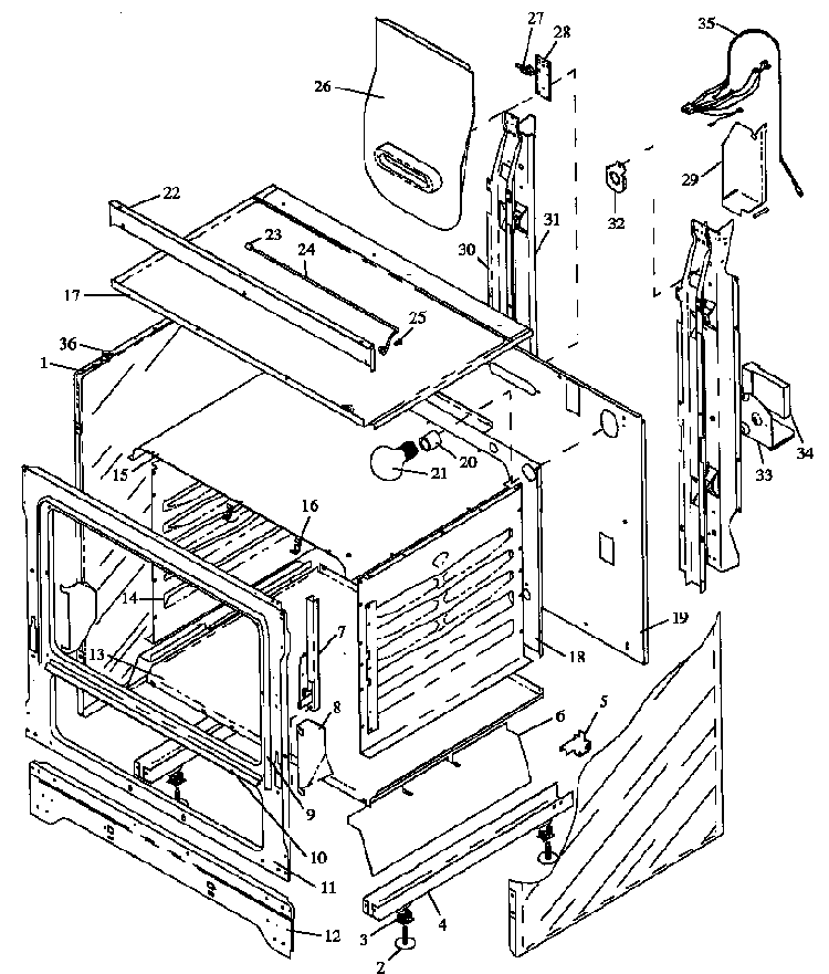 Cabinet Section Diagram and Parts List for SNK26FS P1143091NW,L Amana Range