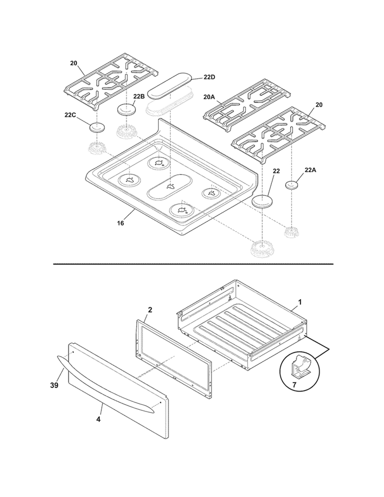 Top/drawer Diagram and Parts List for CRG3490LSE  Crosley Range