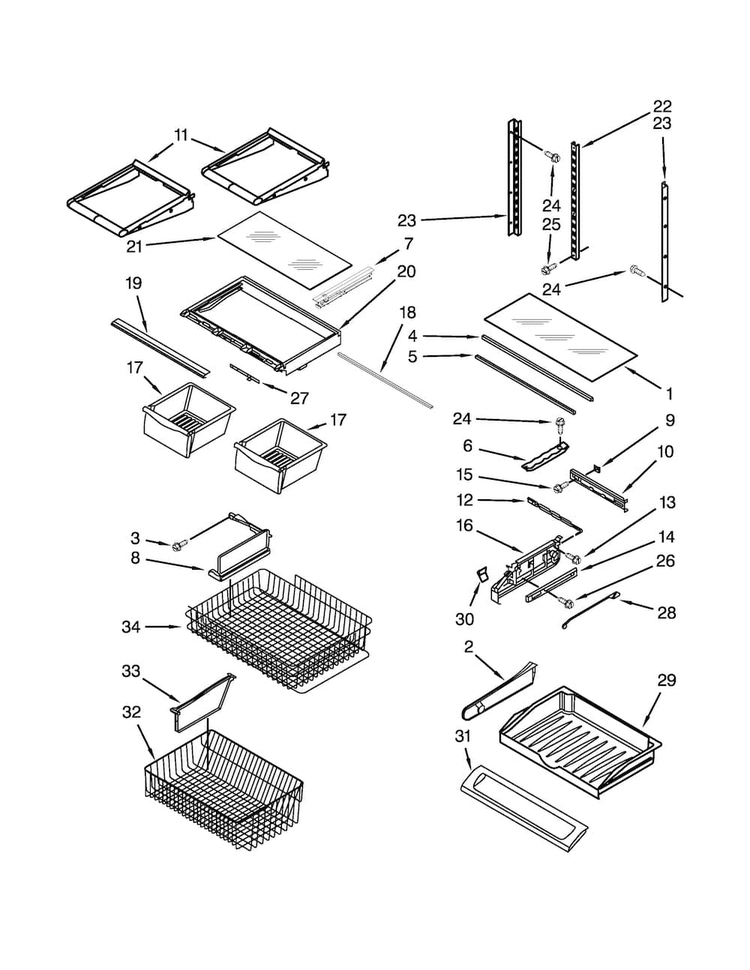 Shelf Parts Diagram and Parts List for JFD2589KES2  Jenn-Air Refrigerator